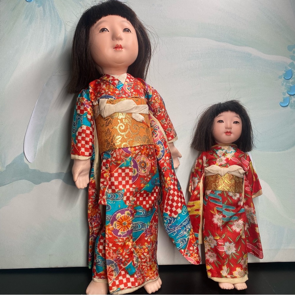 Two Vintage  Ichimatsu Dolls circa 1953 Kimono Glass Eyes